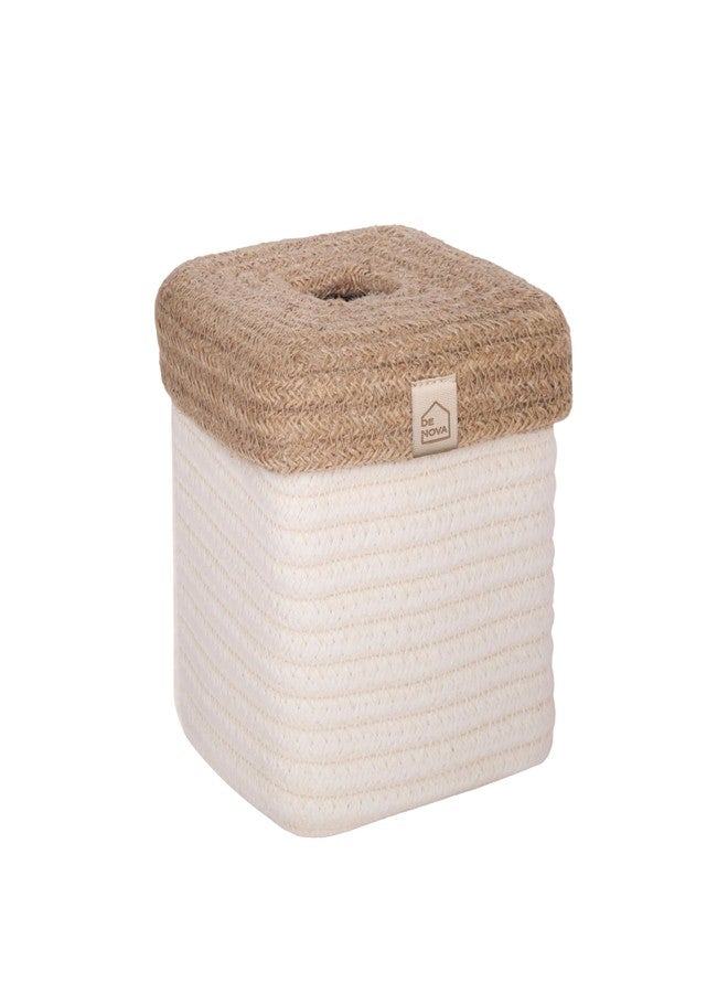 Denova Tissue Box Holder - Decorative Tissue Box Cover, Modern Elegant Design for Living Room, Bedroom, Office & Bathroom (Square, Off-White & Beige) - Image 2